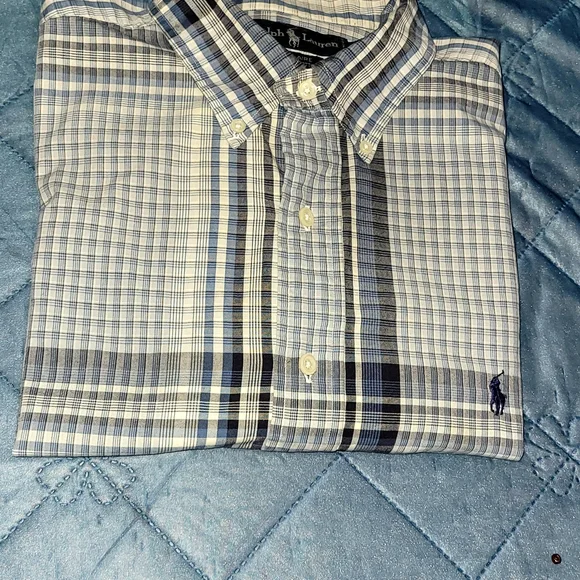 Ralph Lauren Blue and White Checkered Button Up Dress Shirt. Mens Size LG. - Picture 8 of 8